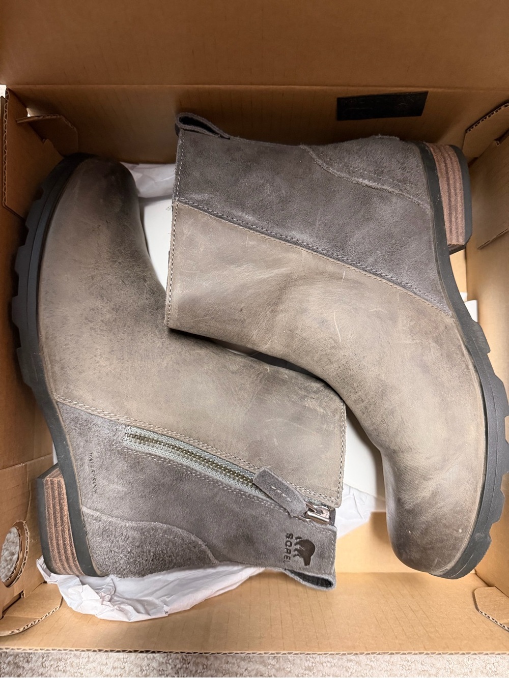 Sorel Women's Gray Leather & Suede Ankle Booties - Side Zip